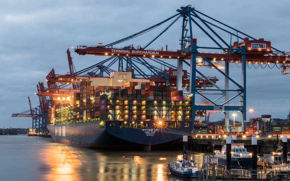 Container ship at an export terminal